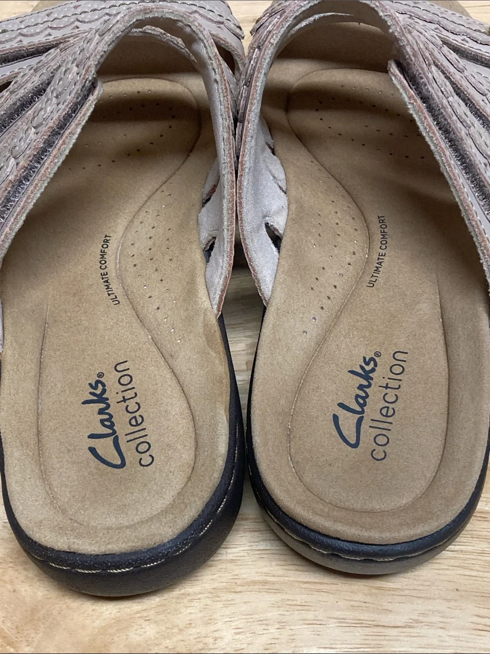 Clarks Collection Laurieann Cove Sand Leather Slide Sandals for Sz 8.5